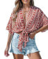 Фото #1 товара Women's Red Open Front Tie-Waist Boho Cover-Up Top