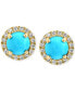 ფოტო #3 პროდუქტის EFFY® Turquoise & Diamond (1/8 ct. t.w.) Halo Stud Earrings in 14k Gold