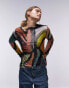 Фото #2 товара Topshop abstract art crinkle high neck long sleeve top in multi