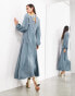 ASOS EDITION embroidered long sleeve maxi dress with flowers in grey blue Голубой, 36 - фото #6