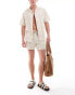 Pull&Bear linen look revere neck shirt in sand Бежевый, M - фото #2