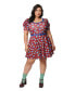 Plus Size Printed Knit Puff Short Sleeve Group Chat Fit & Flare Dress