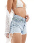 ONLY Pacy high waisted rhinestone denim short in light wash Синий, L - EU 40 - фото #1