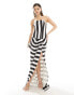 Фото #2 товара ASOS DESIGN premium corset maxi dress with full drape detail skirt in mono stripe