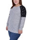 Фото #3 товара Plus Size Long Sleeve Knit with Print Shoulder Insets Top