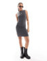 Pull&Bear polyamide sculpt gathered mini dress in dark grey grau, S - EU 36 - фото #2