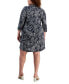 Plus Size Printed Collared 3/4-Sleeve Dress