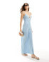 Фото #1 товара ASOS DESIGN linen slip dress with contrast binding in sky blue