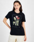 ფოტო #1 პროდუქტის Juniors' Rose Graphic-Print Crewneck Tee