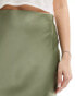 New Look satin midi skirt in khaki