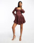 ASOS DESIGN bustier mixed satin and chiffon mini skater dress in plum