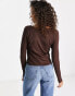 Hollister lace trim sweetheart neckline long sleeve top in brown Коричневый, S - фото #2