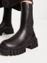 New Look chunky flat boots with cleated sole in black