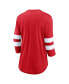 Фото #2 товара Women's Heathered Red, White Distressed Chicago Blackhawks Full Shield 3/4-Sleeve Tri-Blend Raglan Scoop Neck T-shirt