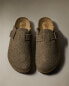 Buckled felt mule clog slippers