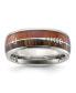 Stainless Steel Polished with Wood Inlay Arrow 8mm Band Ring