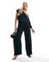 Фото #2 товара ASOS DESIGN fallen shoulder satin jumpsuit in petrol green