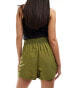 & Other Stories floaty shorts with ruched drop waist in khaki