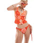 Фото #1 товара Labelrail x Olivia Grace Herring hibiscus print tie side bikini bottoms in orange