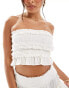 ASOS DESIGN textured dobby co-ord shirred beach bandeau top in white