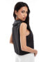 Kaiia sleeveless frill collar detail tie front top in black