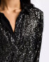 New Look sequin button through shirt in black