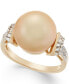 ფოტო #1 პროდუქტის Cultured Golden South Sea Pearl (12mm) and Diamond (1/4 ct. t.w.) Ring in 14k Gold
