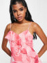 Фото #3 товара Miss Selfridge chiffon asymmetrical hem mini dress in oversized rose