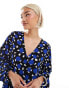 Monki long sleeve mini dress in blue and black multi print