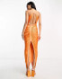 Фото #4 товара ASOS DESIGN fringe drape halter maxi dress in hot orange