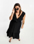 River Island Plus ruffle smock maxi dress in black