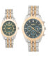 Men and Women's Analog Shiny Two-Tone Metal Bracelet His Hers Watch 42mm, 34mm Gift Set