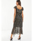 ფოტო #2 პროდუქტის Women's Gold & White Polka Dot Chiffon Frill Detail Midi Dress