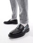 BOSS larry loafers in black leather with monogram insert