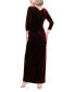 Petite Velvet Side-Ruched 3/4-Sleeve Gown