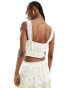 Kiss The Sky yellow floral crop top with lace detail co-ord Weiße Zitrone, 42 - фото #4