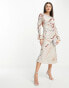 Фото #2 товара ASOS DESIGN embellished all over sequin midi dress with flared sleeve in neutral wave print