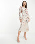 ASOS DESIGN embellished all over sequin midi dress with flared sleeve in neutral wave print