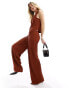 Vero Moda plisse wide leg trouser co-ord in rust