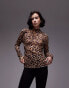 Topshop leopard crinkle long sleeve top in brown