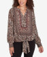 ფოტო #1 პროდუქტის Petite Split Neck Embellished Animal Placement Print Tie Front Top