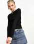 COLLUSION sheer slash neck long sleeve top in black