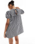 ASOS DESIGN babydoll smock dress with puff sleeve in black gingham