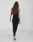 4th & Reckless premium ribbed embroidered logo racerneck maxi dress in black