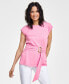 Фото #4 товара Women's Crewneck Belted Top, Created for Macy's