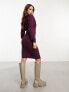 Vero Moda wrap belted long sleeve knitted mini dress in burgundy