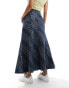 Aape by A Bathing Ape logo monogram denim maxi skirt in mid wash