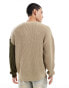 ASOS DESIGN relaxed knitted fisherman rib and cable knit jumper in khaki and ecru