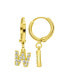 ფოტო #1 პროდუქტის 14K Gold-Plated Initial Pave Huggie Hoop Earrings