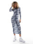 COLLUSION long sleeve slash neck acid wash maxi dress in blue